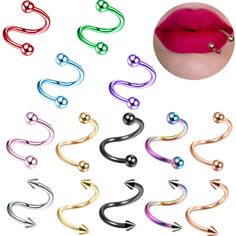 

1Piece Stainless Steel Twist Lip Ring Earring 16G Labret Piercing Spiral Barbell Cartilage Tragus Helix Jewelry 220716