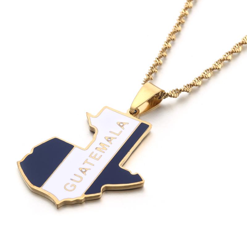 

Chains Enamel Stainless Steel Country Guatemala Flag Pendant Necklace For Women Men Map Of Guatemalan Gold Color Jewelry