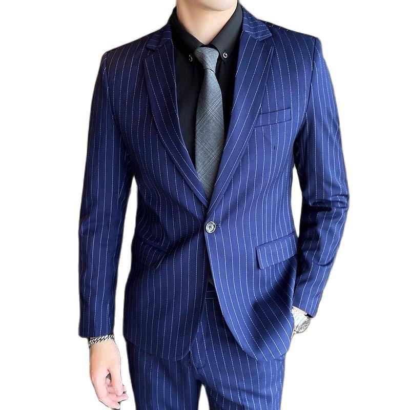 

Men' Suits & Blazers Large Size High Quality Suit Single Button Fashion Business Vertical Stripes Comfortable Gentleman Korean Version West, Black