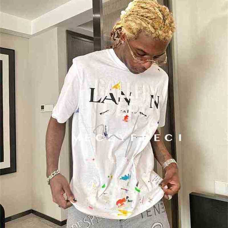 

Shirt Branded Gallerydepts Co Designer Outlet Sss Lan Splash Graffiti Glitter Pink Letters High Street Loose Men' T-shirt Short Sleevein, White