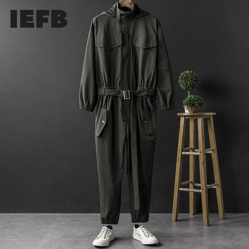 

Men' Pants Men And Women Wear Hip Hop Hooded Jacket Jumpsuit Long Sleeve Single Breastedrousers With Belt Autumn Cloth Y8185Men, Black