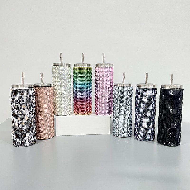 

20oz Bling Rhinestones Water Cups Shiny Tumblers Stainless Steel Cup Portable Vacuum Insulation Coffee Mugs KTS151, Multi-color