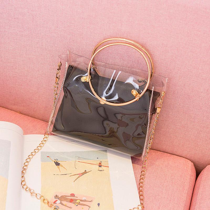 Sacs de soirée Femmes PVC Transparent Sac Carré Clair Satchel Bandoulière Chaîne Petit Anneau De Gelée Poignée Sacs À Main C66