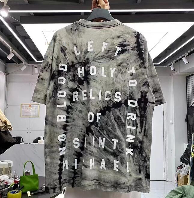 

Plus Tees Men's tie-dyed embroidered high street loose short-sleeved t-shirt man, Black