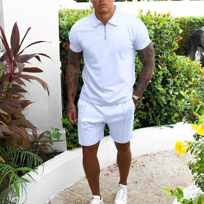solid daily life tracksuit mens short sleeved tracksuits casual suit hot style hombre polo sweat pant sets slim man summer two-piece suit two piece