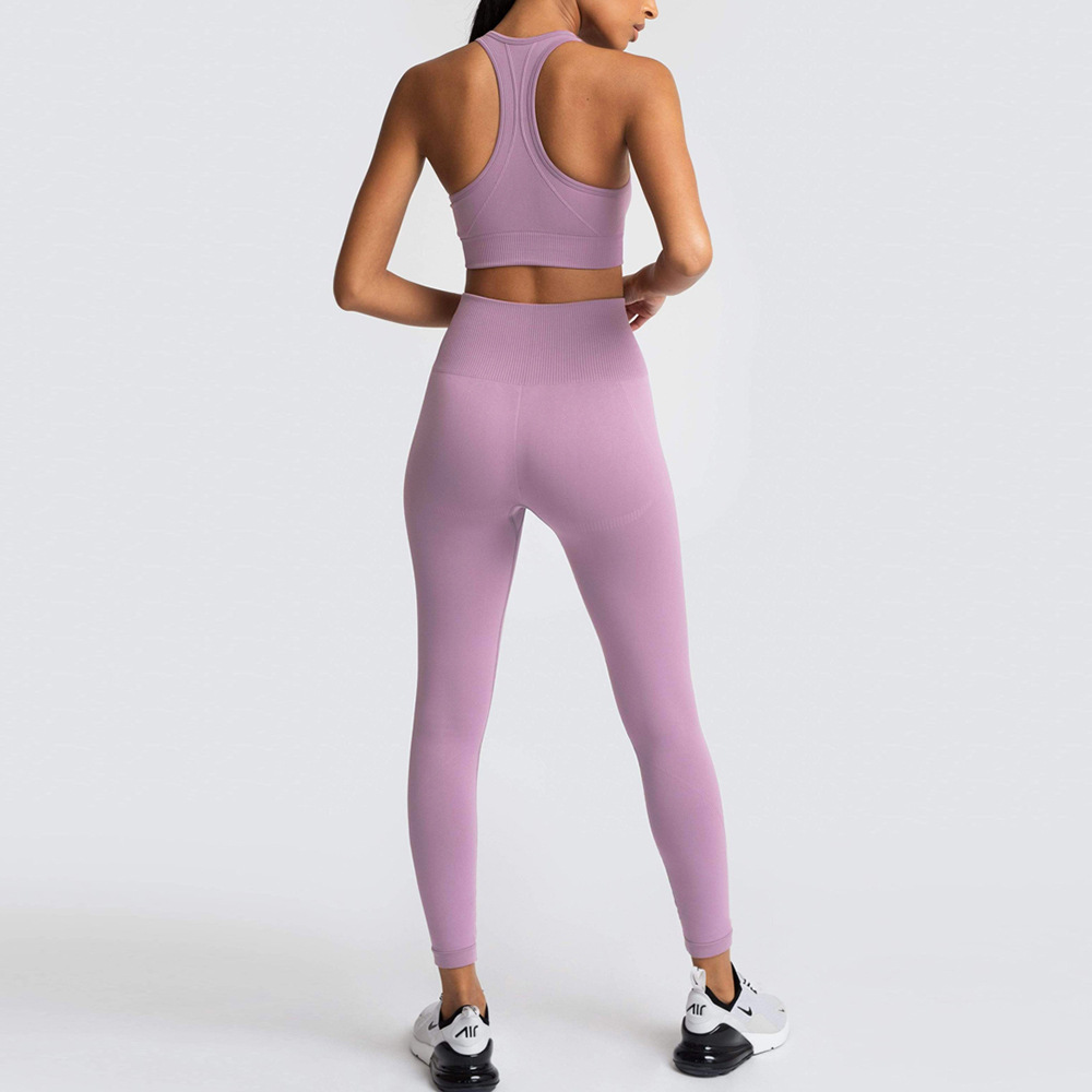 

Net red solid color Womens Tracksuits seamless knitting hip raising thin waist nude training Yoga suit sports fitness suit vest female and grrls, 6095 bra set - navy