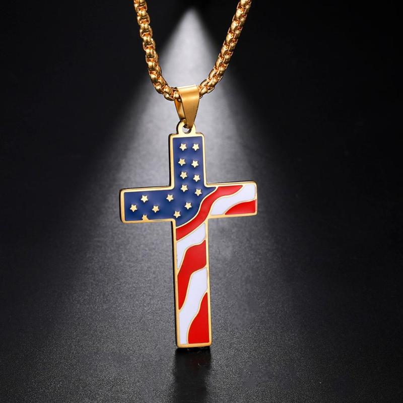 

Pendant Necklaces My Shape American USA Flag Cross Stainless Steel Men Enamel Baseball Pattern Necklace Catholic Religion Jewelry AmuletPend