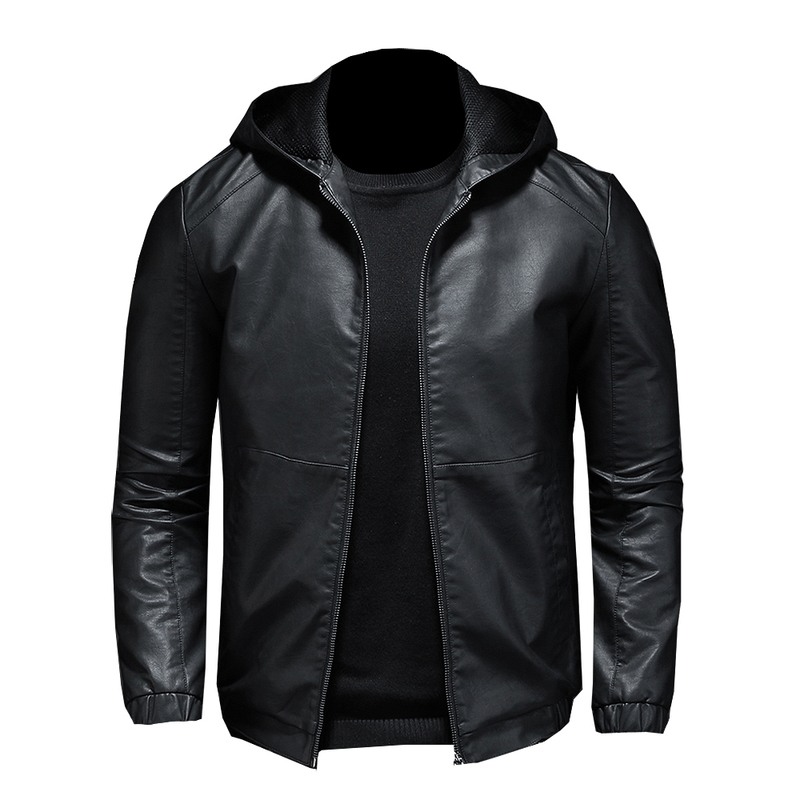 

Casual Motorcycle PU Jacket Mens Winter Autumn Fashion Leather Jackets Male Slim Hooded Warm Outwear Fleece Clothing S5XL 220816, Black