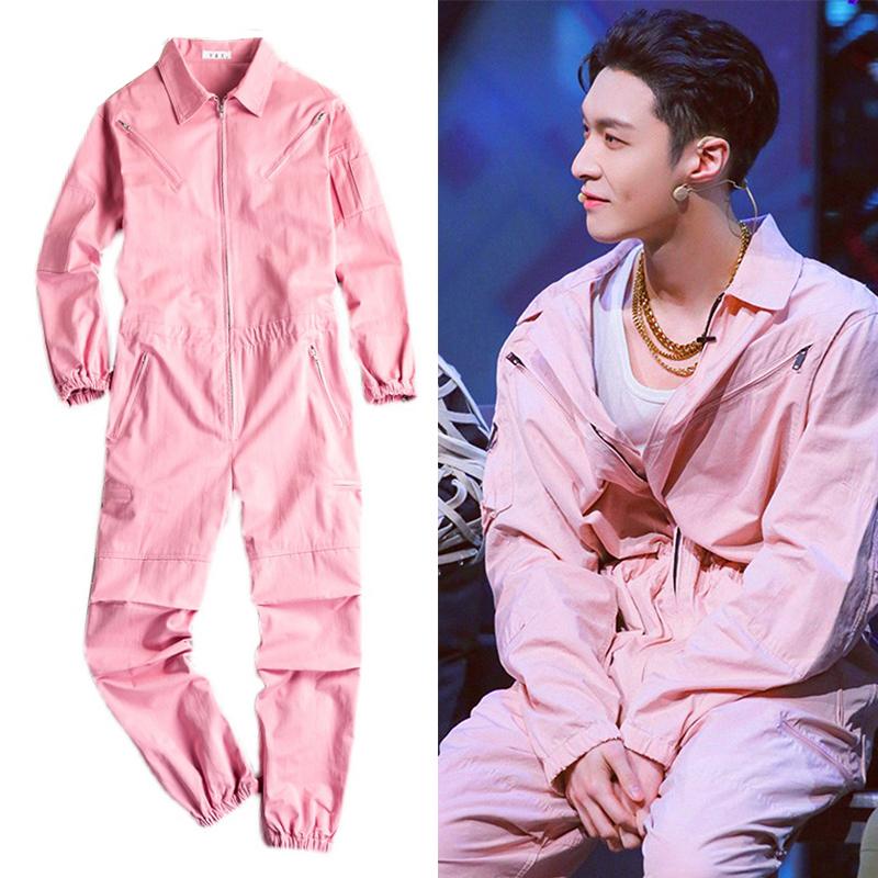 

Men's Pants Fashion Men's Jumpsuits Overalls Pink Black Romper Cotton Men High Street Hip Hop Long Sleeve Spring Autumn Fall Male Clothi
