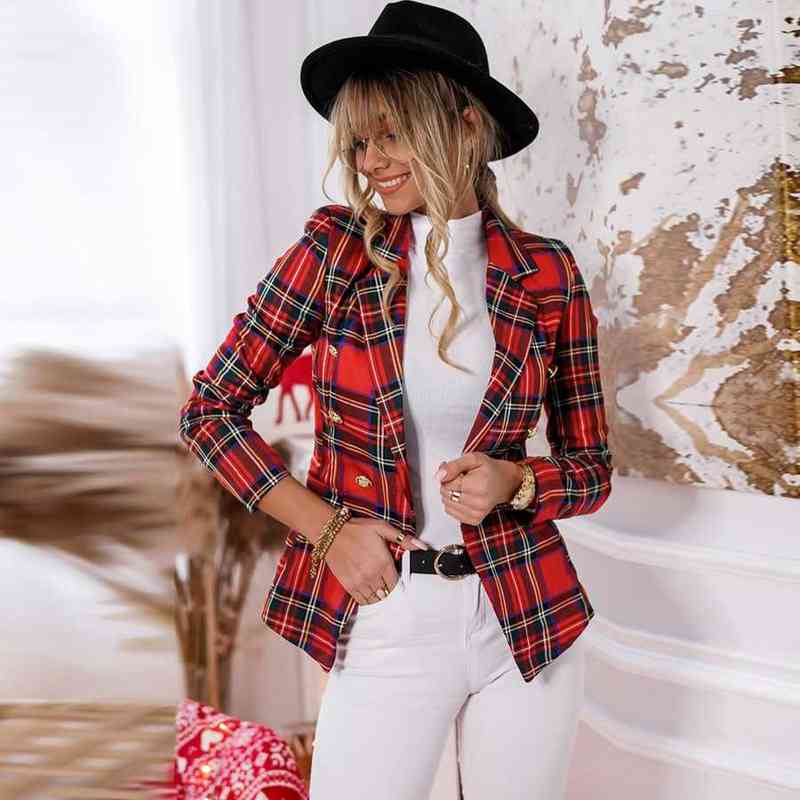 

Plaid Casual Small Jacket Autumn And Winter European And American Temperament Slim Short Professional Women Suit J220813, Yellow