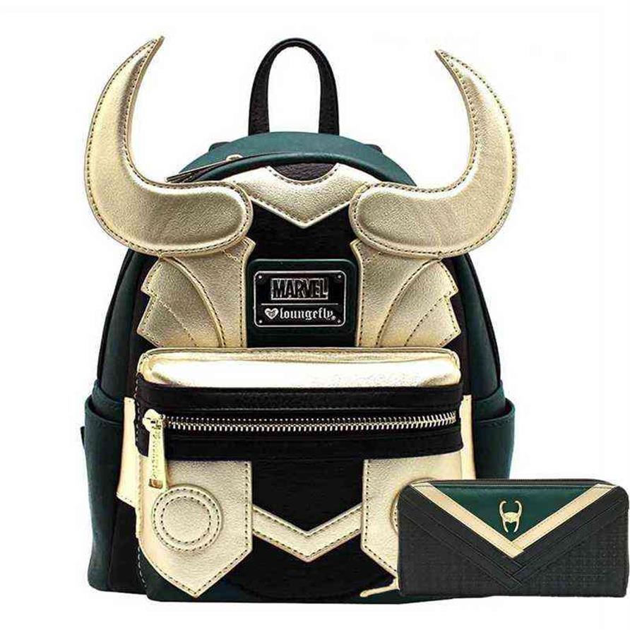 

Loki Pu Leather Backpack Horn Travel Laptop Bag Schoolbags Students Adults Handbag Wallet Birthday Gifts208o