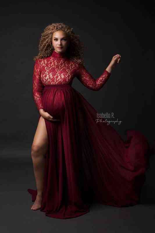 

Sexy Bifurcation Maternity Dresses For Photo Shoot Fancy Lace Pregnancy Dress Maxi Gown Long Pregnant Women Photography Prop G220418