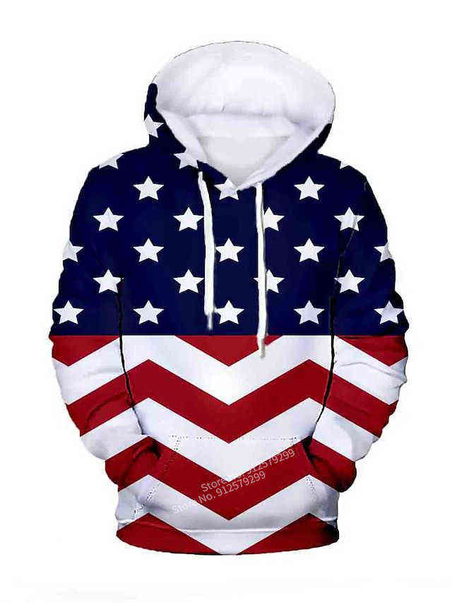 

New Fashion American Flag 3D Printing Hoodie Men Casual Sweatshirt Harajuku Streetwear Long Sleeve Pullover G220511, Blue
