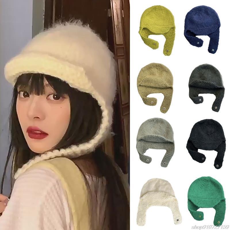 

Berets Knit Earflap Beanie For Women Ear Protection Hat Winter Warm Bucket Girl Crochet Trapper Knitted Caps JY29 22 DropshipBerets, White