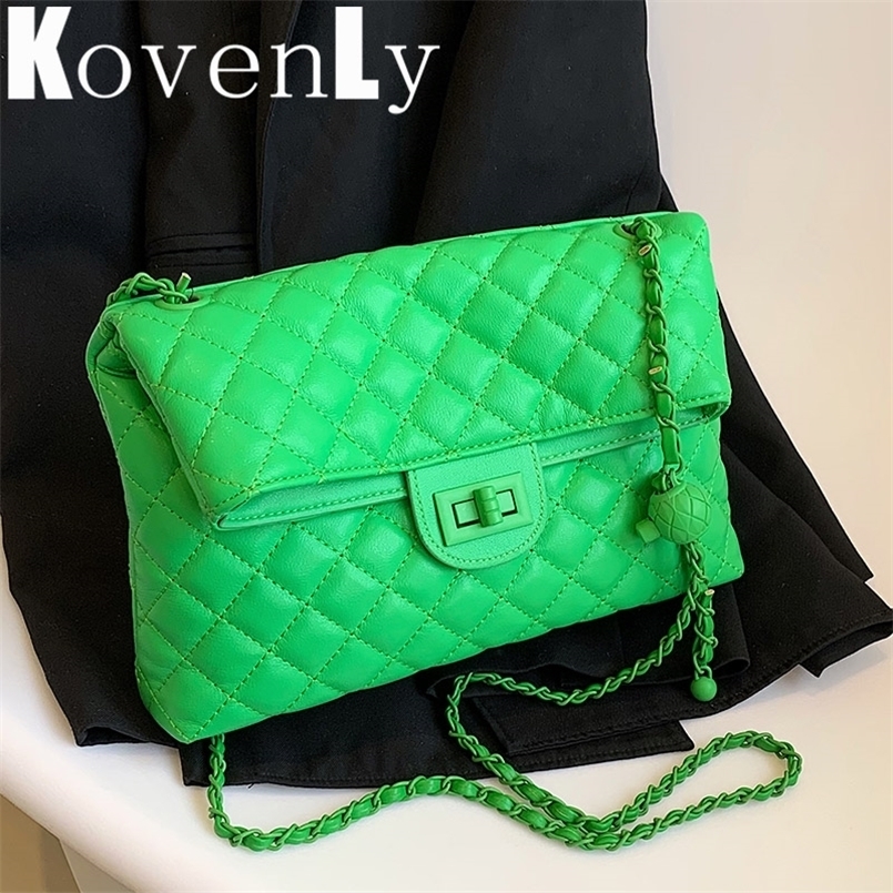 

Top Handbags For Trendy Quilted Lattice Pattern Leather Shoudler Bag Women Classic Clutch Handbag Luxury Chain 220616, Blue shoulder bag