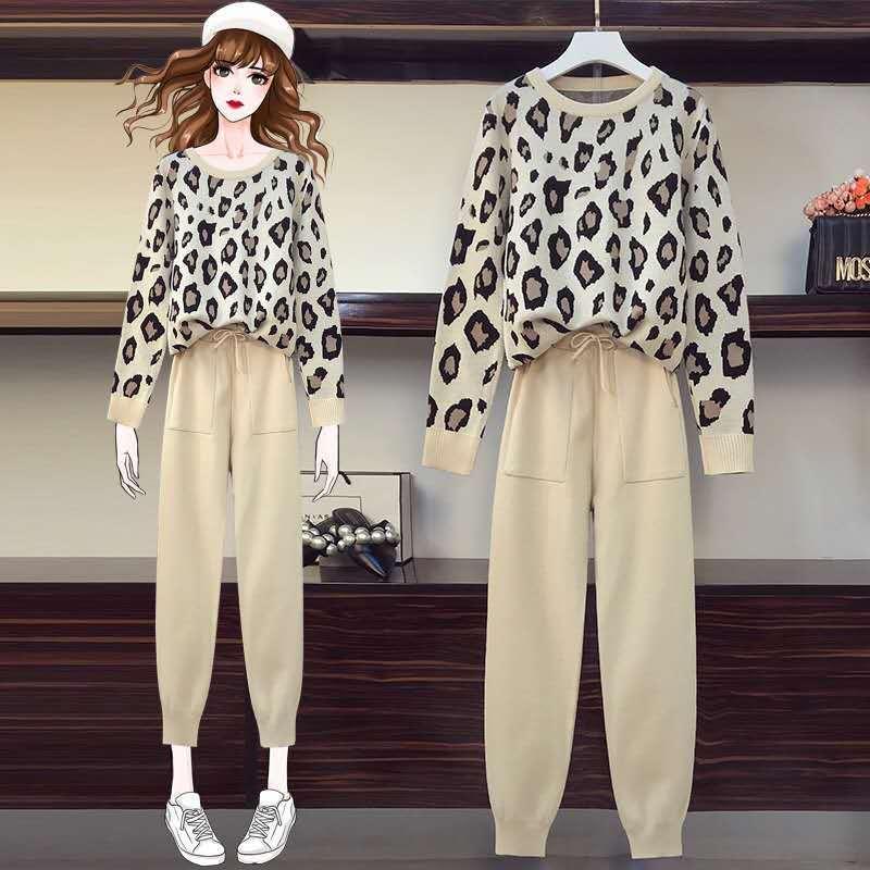 

Women' Two Piece Pants Autumn Women Print Tracksuit O-Neck Sweater And Wide Leg Jogging Female Pullover High Waist Suits G22Women, Black