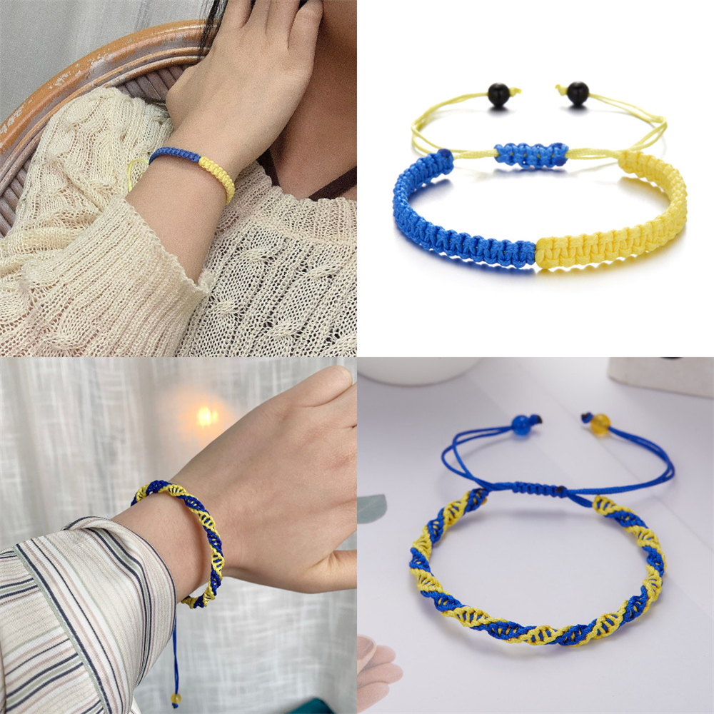 

Lucky Knot Sunflower Bracelets Ukraine Flag Color Blue Yellow Women Men Charm Woven Handmade Bangles Braided Adjustable Jewelry