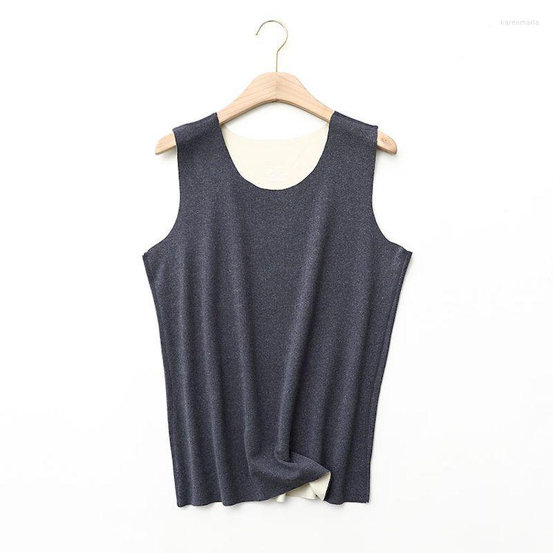 

Men's Vests Warm Vest Round Neck Double-faced Velvet The Autumn Winter Men Seamless Heating Fiber Diamond No Kare22, Black
