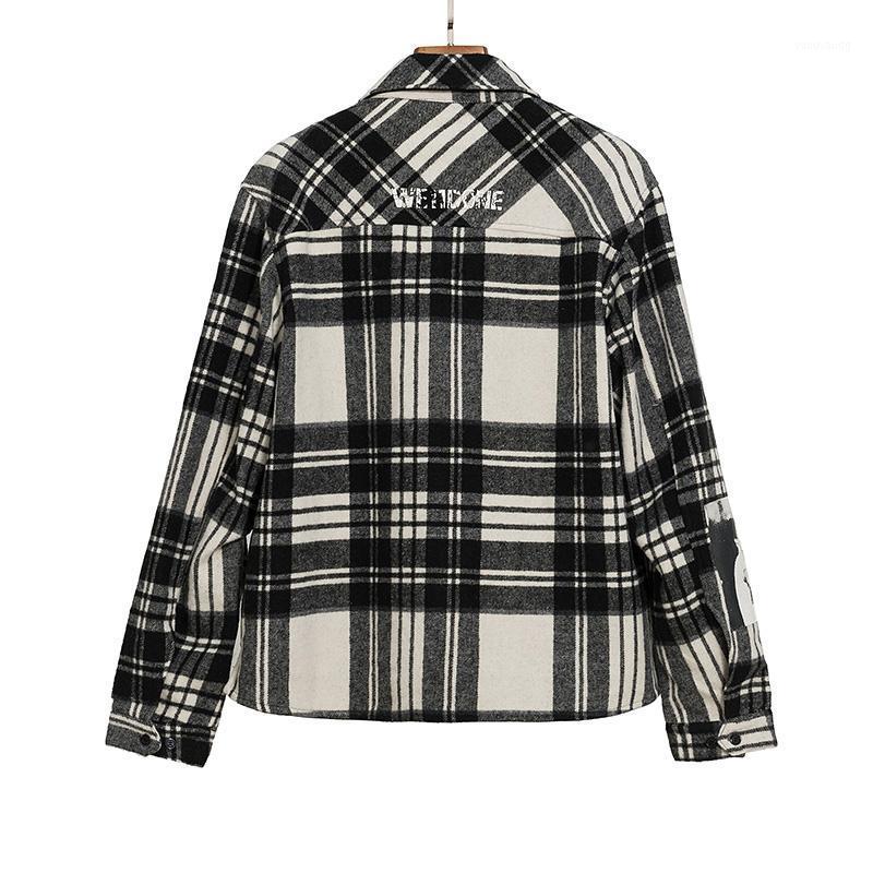 

Autumn/Winter Kapital Men' And Women' Lapel Floral Hoodie Heavy Fabric Front Button Plaid Shirt Casual Shirts, Black