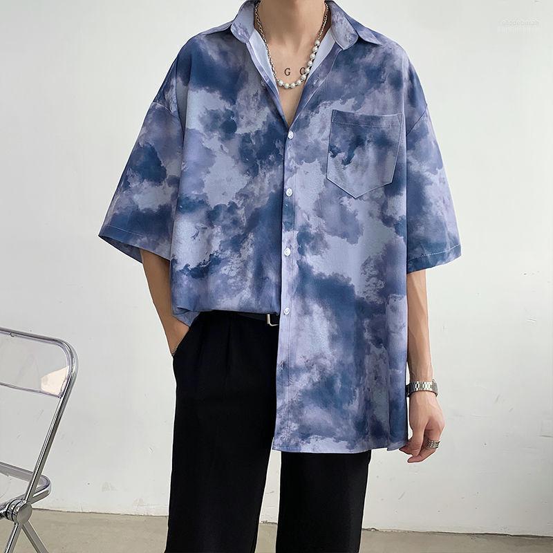 

Men's Casual Shirts Summer Short Sleeve Men Fashion Printed Streetwear Korean Loose Ice Silk Mens Hawaiian Eldd22, C30
