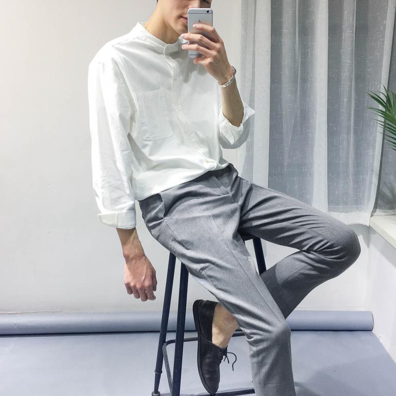 

Men's Casual Shirts Men's Original Youth Stand Collar Long Sleeve Shirt Korean Retro Cotton Linen Top Coats Fashion Trend -3XLMen's, Black