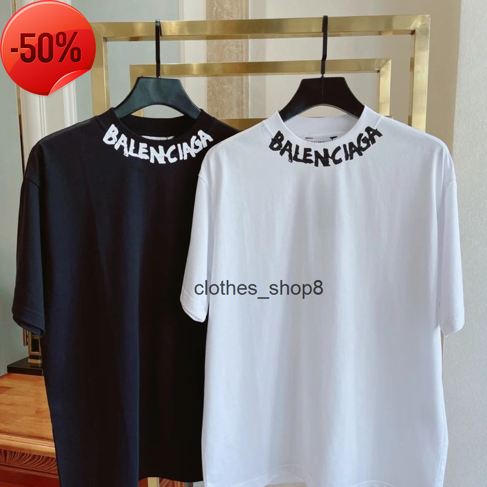 

Balencaigass fashion T shirts men' sweaters hoodies Top quality version 22 B family neckline letter graffiti short sleeve and wo, White