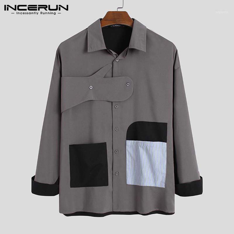 

Korean Style Man Buttons Blusas INCERUN Men Patchwork Shirts Leisure Long Sleeve Lapel Camisa Fashion Big Pockets Chemise S-5XL Men's Casual, Dark gray