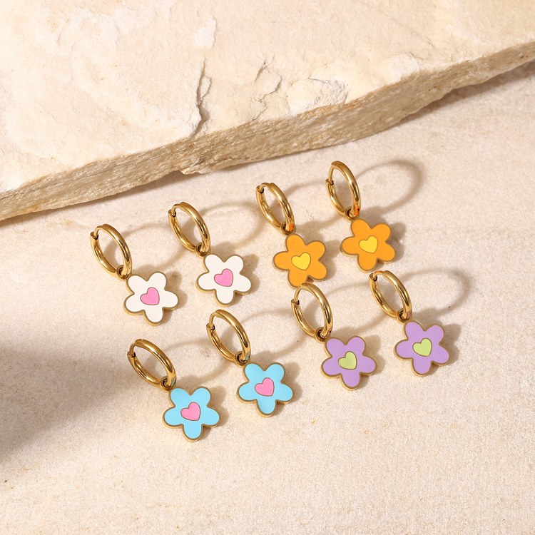 Ins Cute Dangle 14K Real Gold Plated Floral Drop Earrings Waterproof Stainless Steel Purple White Flower Hoop Earrings Jewelry For Girl JDE202105-image-769214745