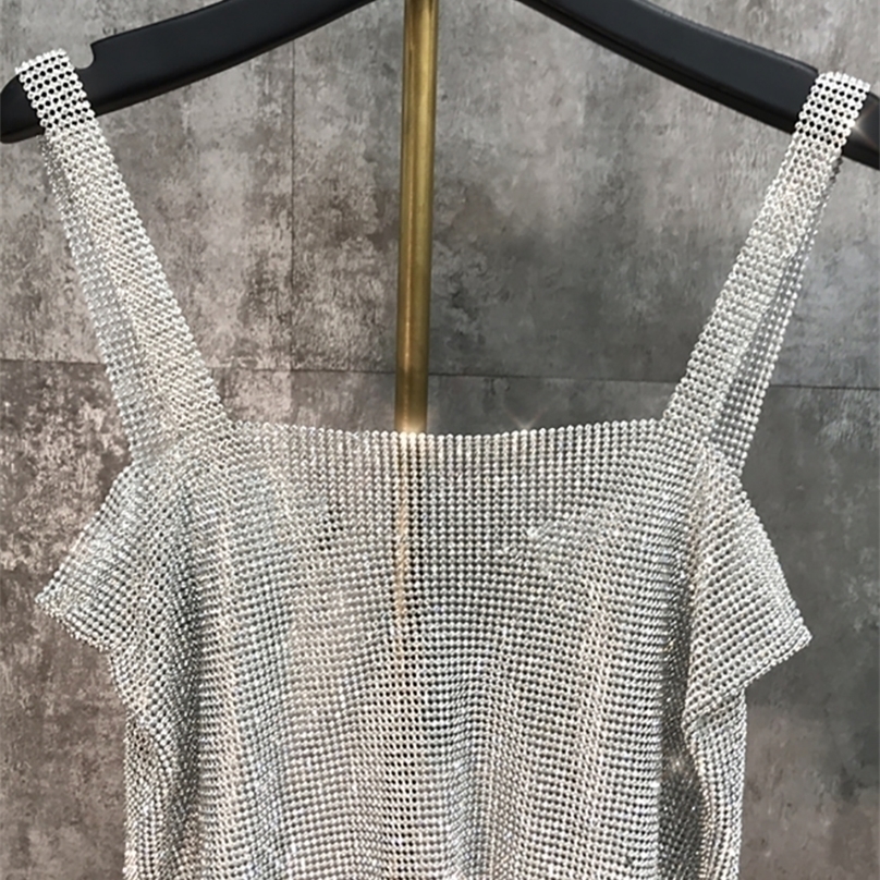 

DEAT Summer Fashion Women Clothes Straps Bling Sexy Short Top Female Camsi WS70001 220318, Silver