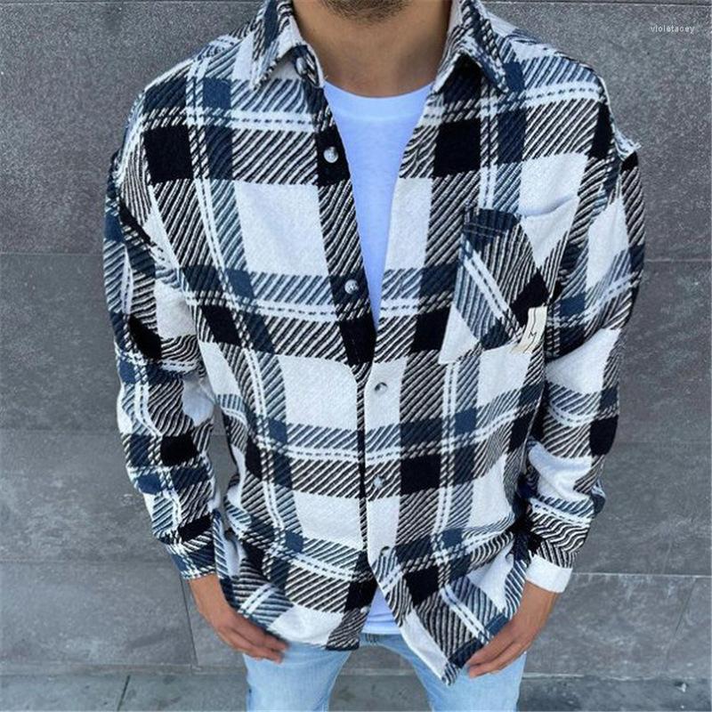 

Men' Wool & Blends Mens Fashion Plaid Shirt Coat Men Long Sleeve Spring Autumn Jacket Cardigan Shirts Casual Slim Fit Buttoned Tops Viol22, 01 black