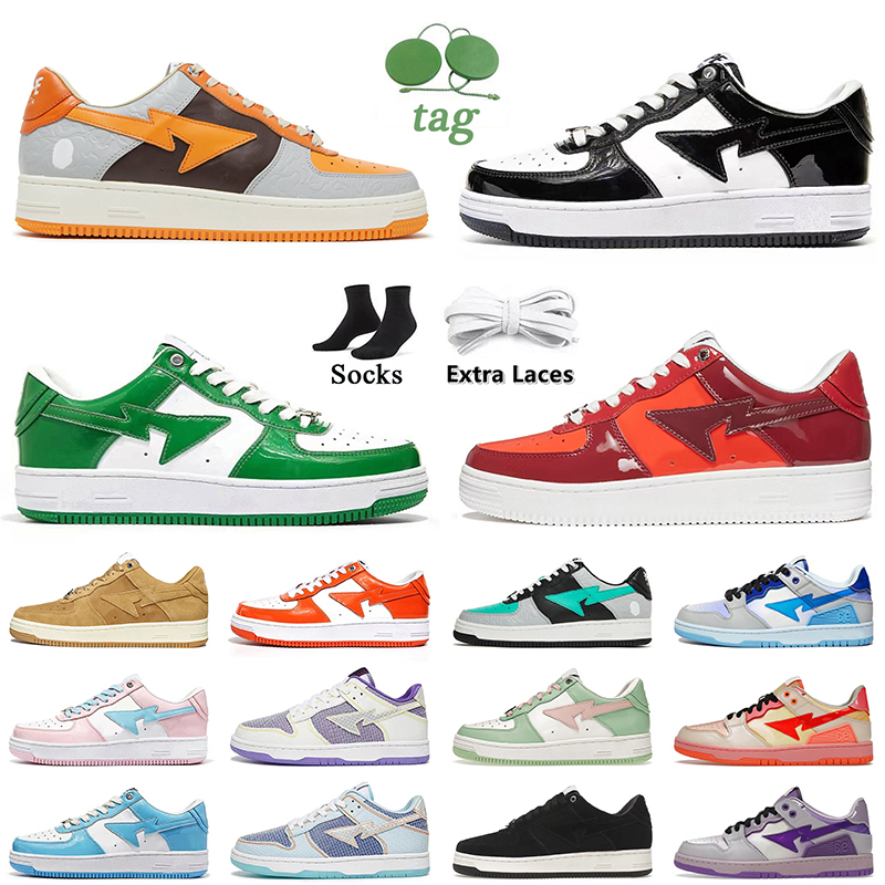 

2022 With Socks Womens Mens Bapesta Running Shoes Bape Sta SK8 M2 Grey Orange Black White Green Patent Leather Bapestas Combo Red Designer Platform Sneakers Trainers, C41 clay brown 36-45