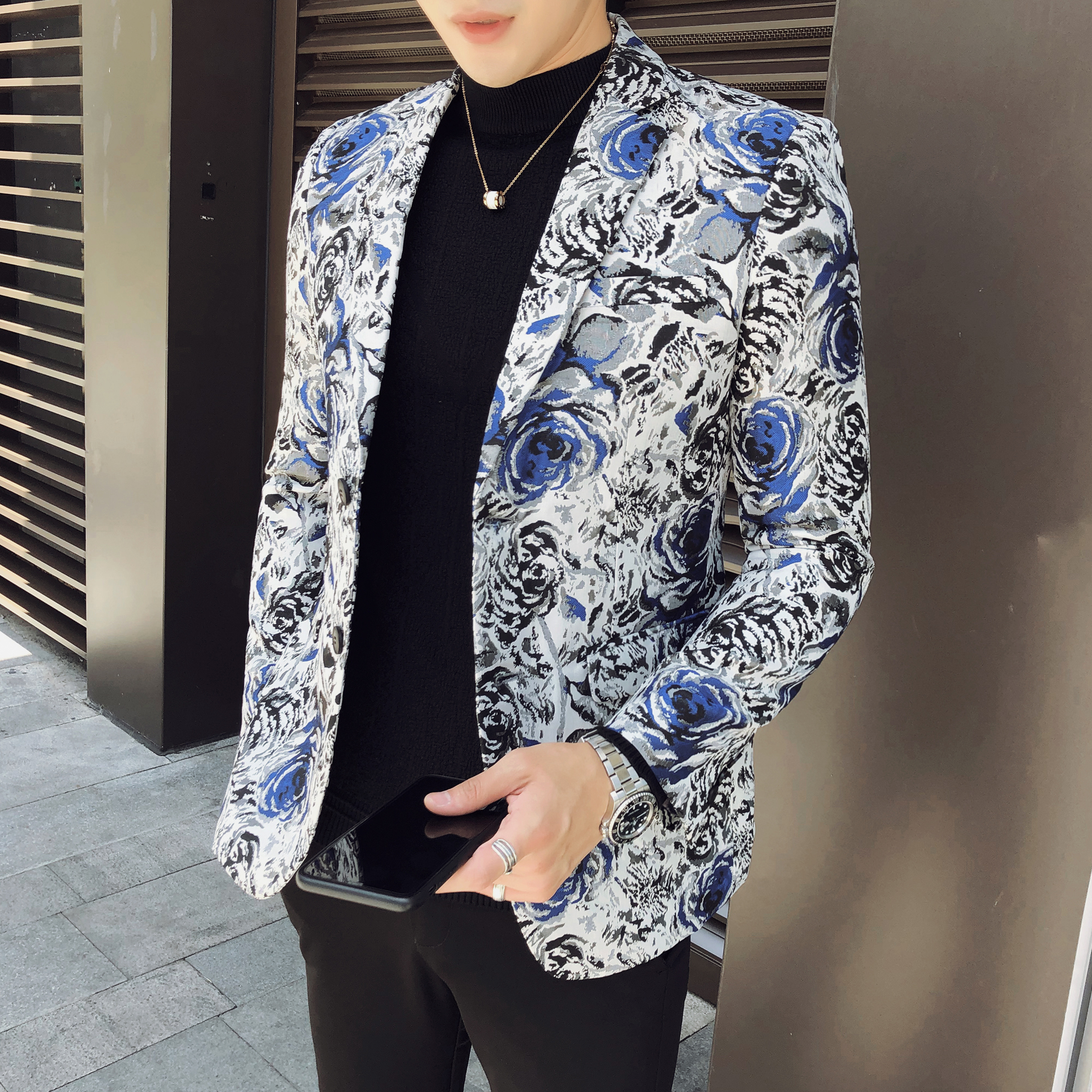 

fashion designer mens suits blazer cost men classic casual floral print long-sleeved slim suit blazer jacket autumn and winter style M-5XL, Extra amount
