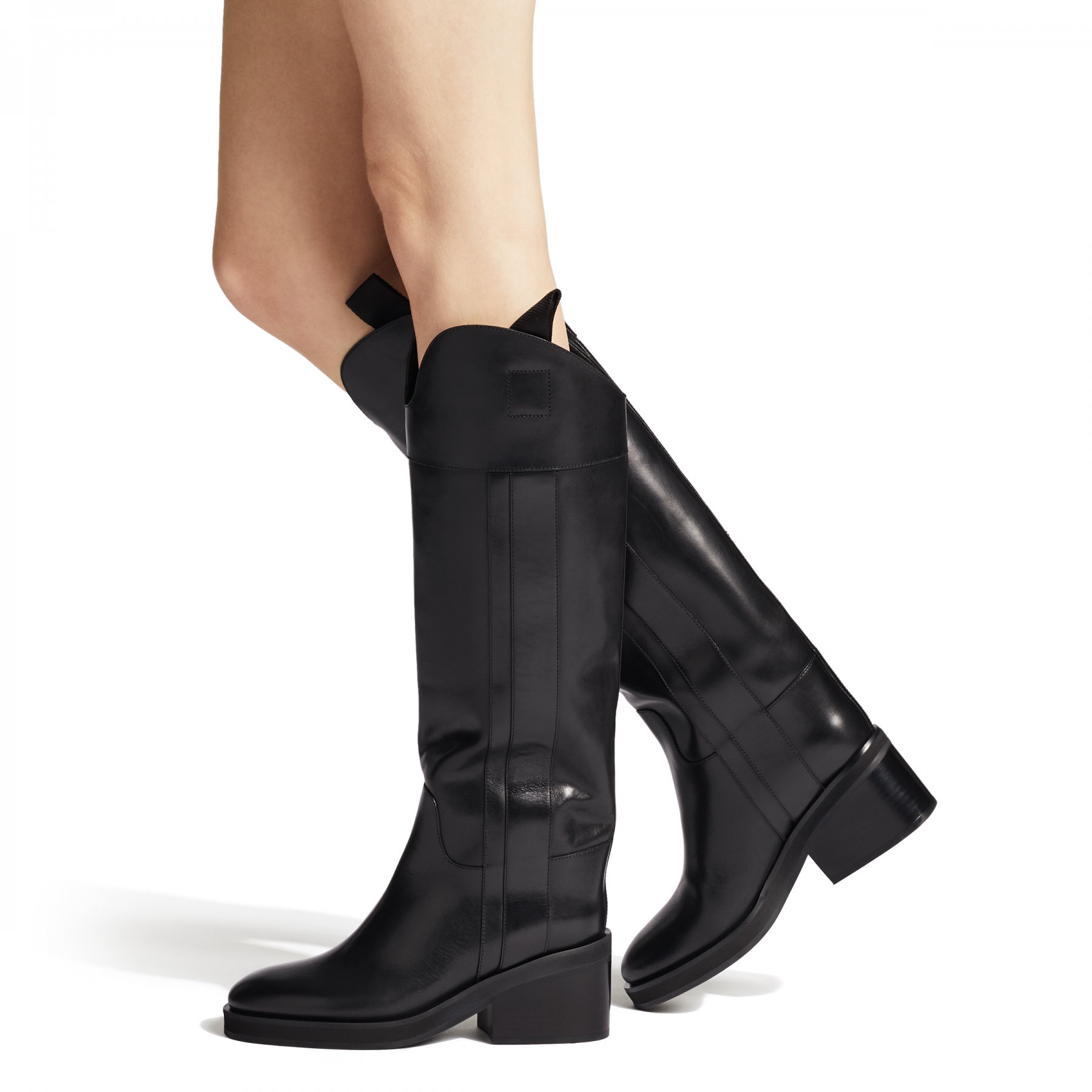 

TONYA/A 70 Black Soft Vegetable Tanned Leather Knee Boots cool 2-3cm Bing100