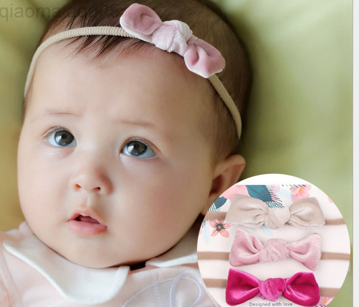 

60 pcs/party Top Knotted Headband Girls Bow Headband With Nylon Elastic Headband Children Hair Bow Headbands Mengna L220729, Beige