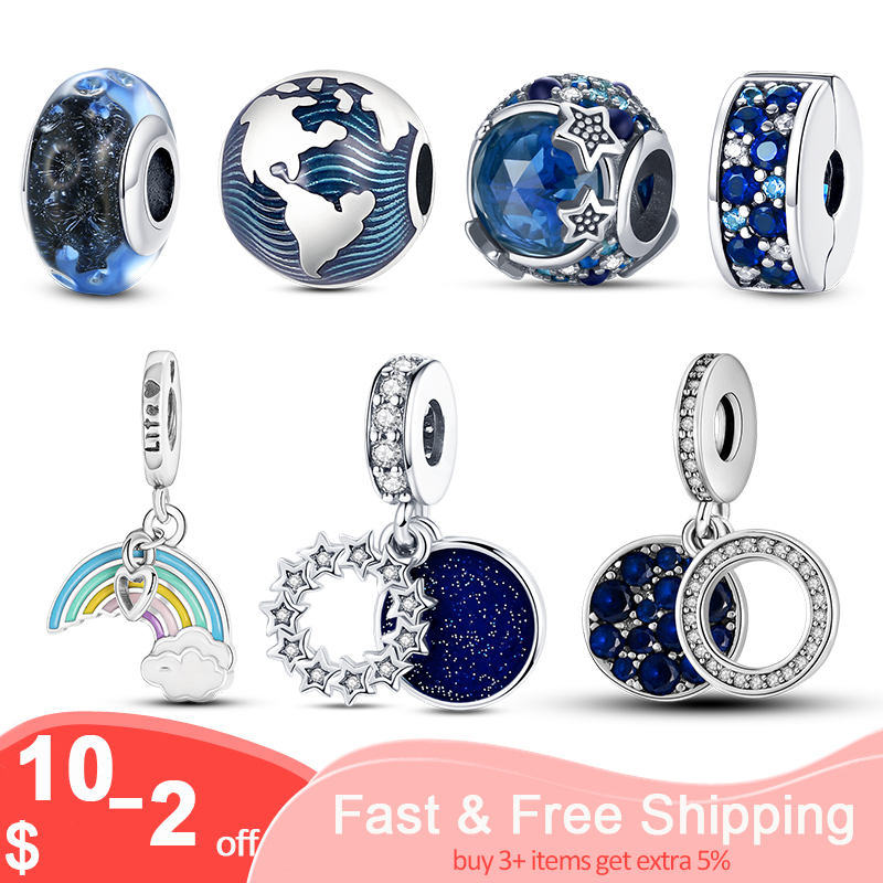 925 Silver Charm Beads Dangle Color Star Moon Balloon CZ Zircon Glass Bead Fit Pandora Charms Bracelet DIY Jewelry Accessories
