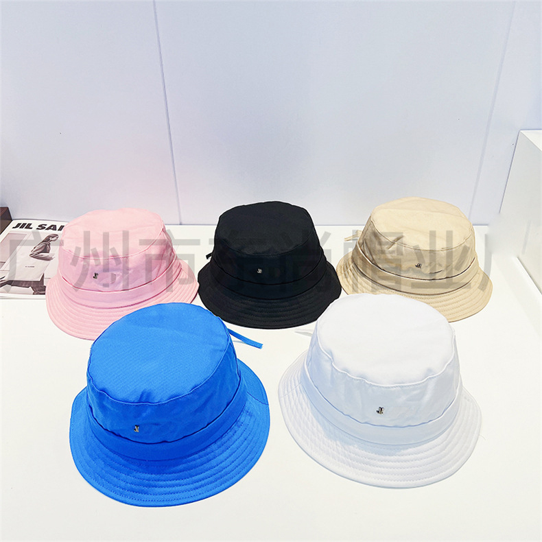 

designer bucket hats summer caps for woman bob solid color hat metal letter logo wide brim hat, Pink