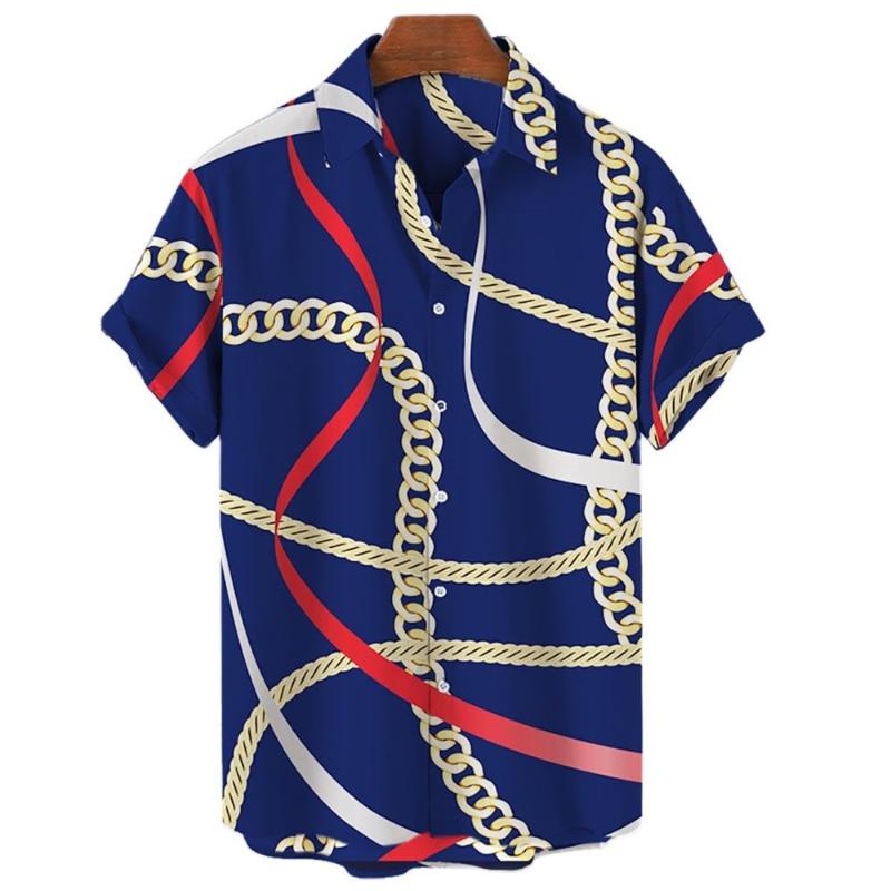 

Men's Casual Shirts Fashion Short-sleeved Hawaiian Shirt Tops 3d T For Men Gold Chain Plus Size Summer Beach, Ofsy-01105