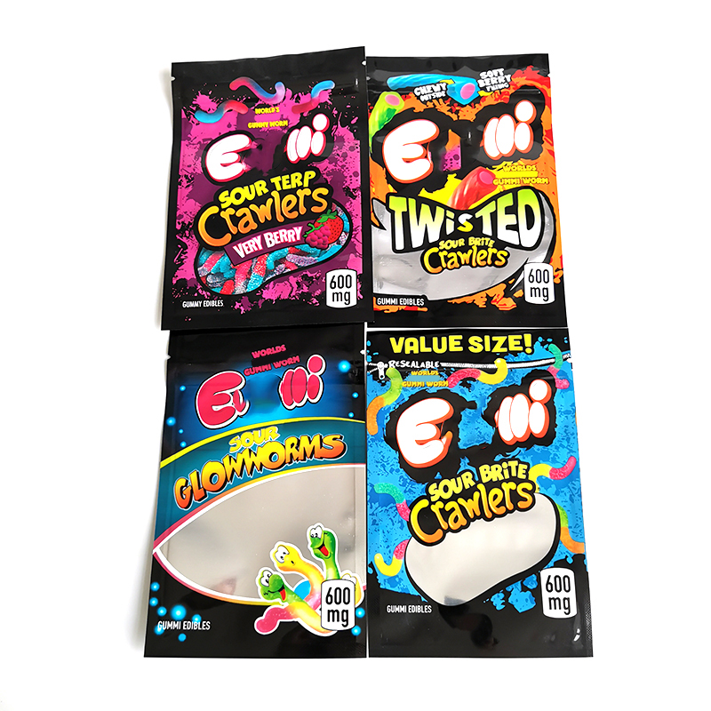 

ERRLLI 420 Eedibles packaging mylar bags for gum brite crawlers Sour terp Very berry Twist clow worms 4 styles