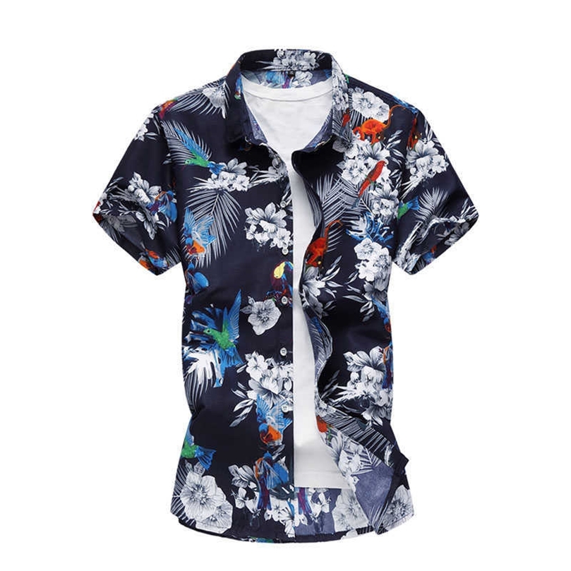 

Styles Summer Shirt Men Casual Short Sleeve Men's Floral Shirts Hawaii Casual Male Flower Print Beach Holiday 6XL 7XL 210701, C602 blue
