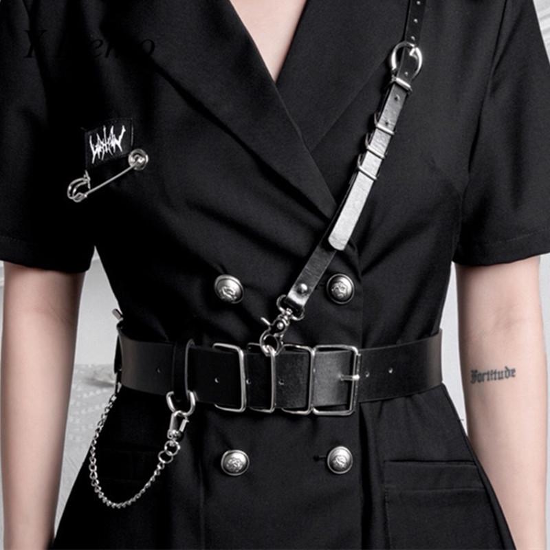 

Belts Demo Techwear Punk Circles Buckle Belt Women Rock Shoulder Strap Chains Adjustable Waist GrungeBelts, Black