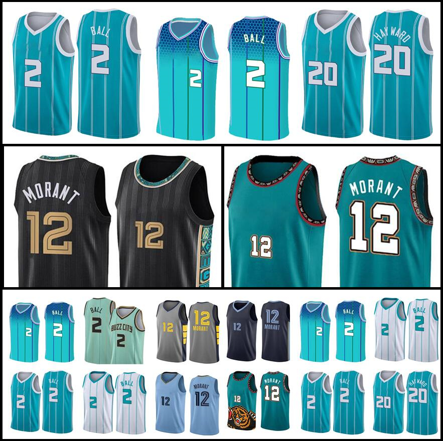 

12 Ja Morant Basketball Jerseys Mens LaMelo 2 Ball Gordon 20 Hayward Morant Jersey Green Black White stitched Logos, Mens jersey