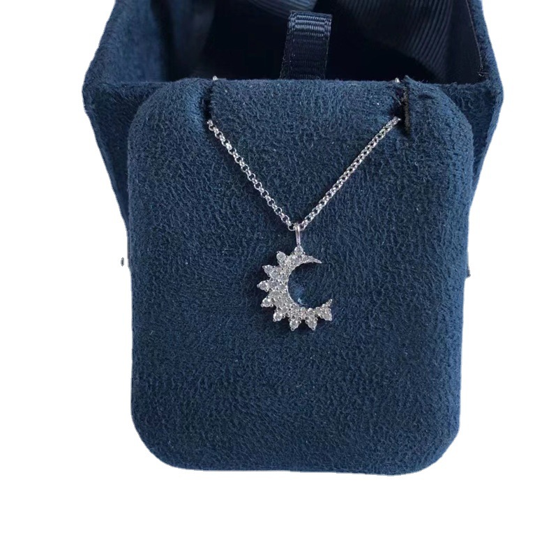Swarovski element A home small moon necklace female diamond-encrusted mini moon pendant collarbone chain simple ins style design sense wild gift-image-774485306