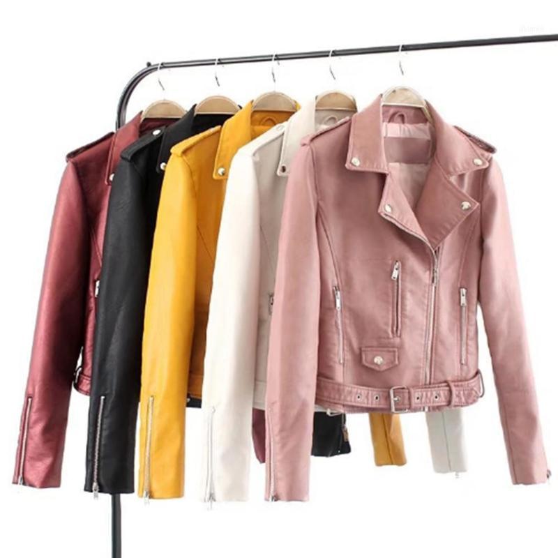 

Women' Jackets Lady Leather Long Sleeve Lapel Zipper Button Motorcycle Jacket Short Coat, Black