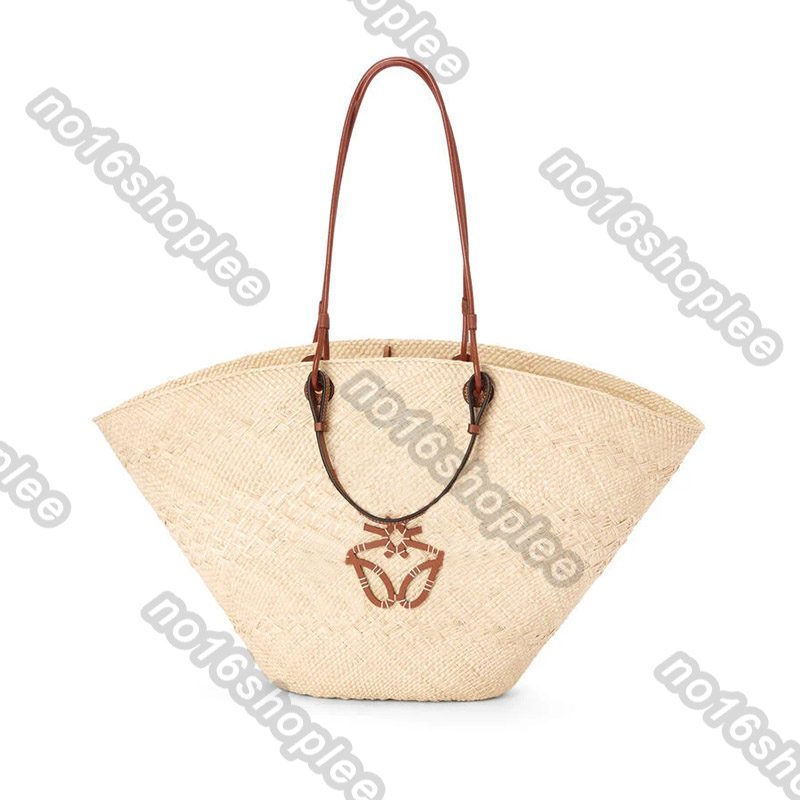 

fashion bag anagram basket handbags designer women tote bags large iraka palm fiber cow leather beach bags ladies purse, No - 1