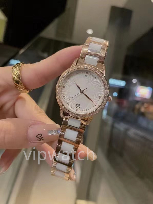 

2022 High Quality Ladies Watch Imported Quartz Movement 316 Stainless Steel Shell Ceramic All Steel Strap 32mm Diamonds watches, Box
