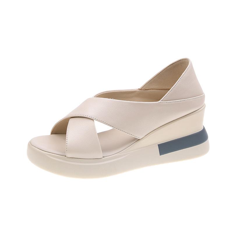 

Sandals Summer Wedges For Women Cross Strap Thick Bottom Casual Shoes Woman Open Toe Pu Leather Sandalias FemaleSandals
