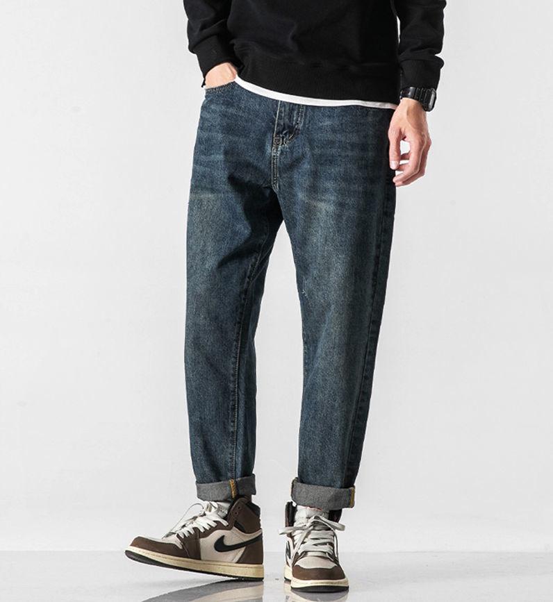

Men's Jeans Fashion Men's Loose Straight Pants Solid Color Casual Baggy Cargo Pocket Comfortable Denim Trousers Z69Men's, Blue