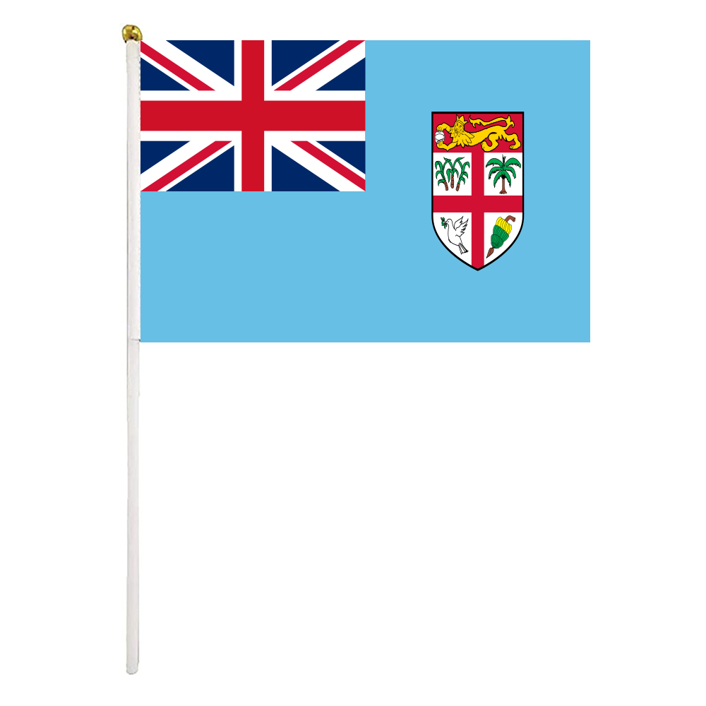 

Fiji Hand Waving Flag 14X21CM Premium Polyester Mini World Country Flag Banner With Plastic Flagpole