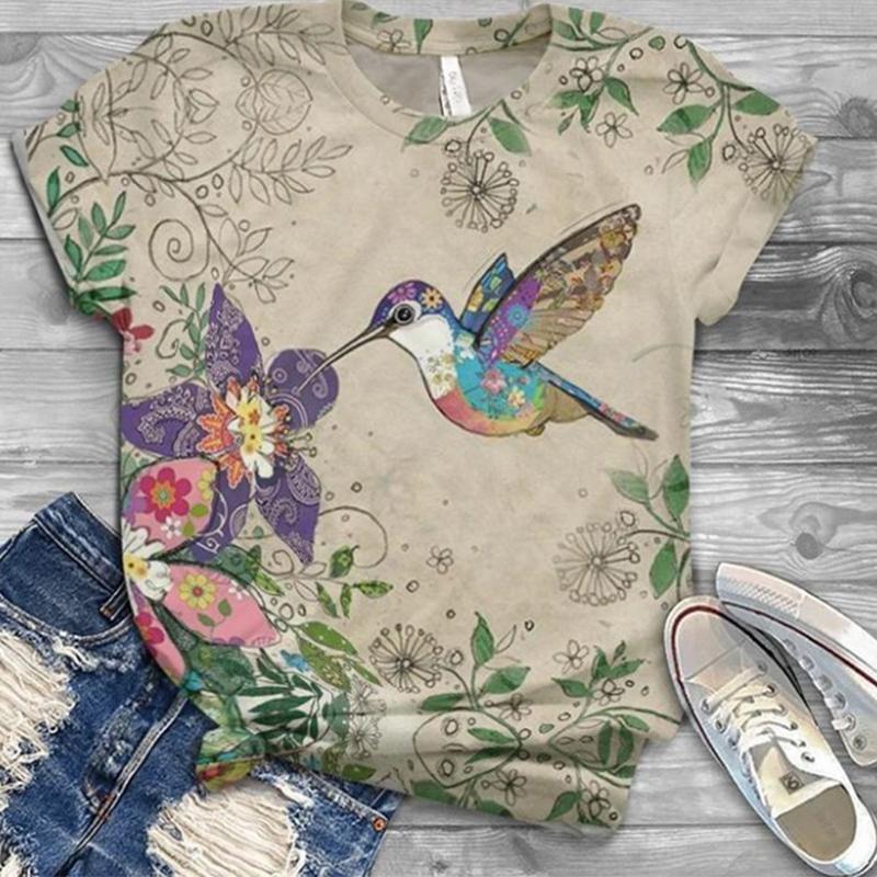 

Women's T-Shirt Beatiful Flower Bird Harajuku Print 3D Digital T Shirt Women O-Neck Short Sleeve Shirts Fashion Cute Animal Graphic Casual, A2021080-14