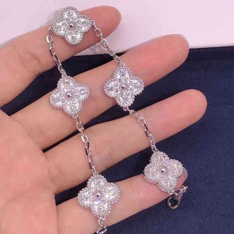 

Four Leaf Clover Diamond Bracelet S925 Sterling Silver Lucky Fresh Five Flower for Girlfriend's Valentine's Day
